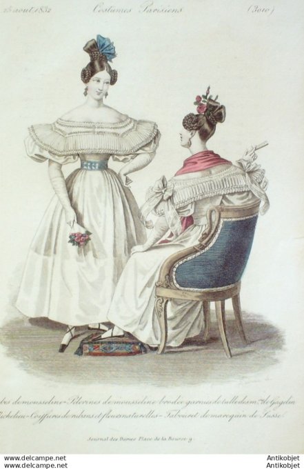 Gravure Mode Costume Parisien 1832 # 3010 (eau forte old Fashion plate