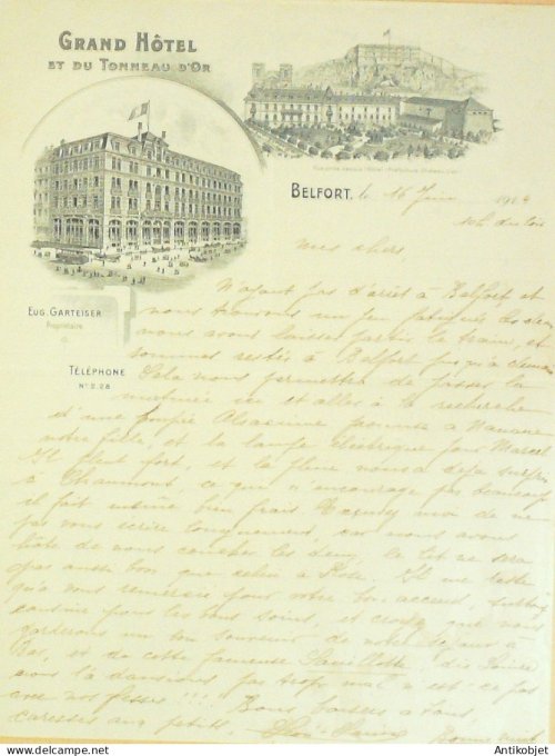 Lettre Ciale du Grand Hôtel Tonneau d'or (Hôtelerie) 1914 Belfort (90)