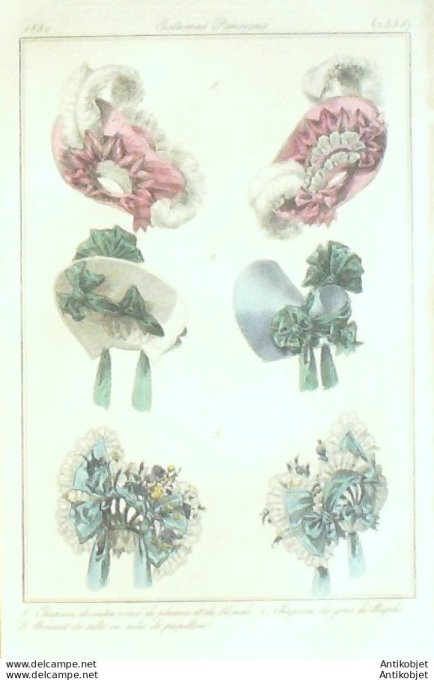 Costume Parisien 1830 # 2835 Bonnet de tulle & chapeaux