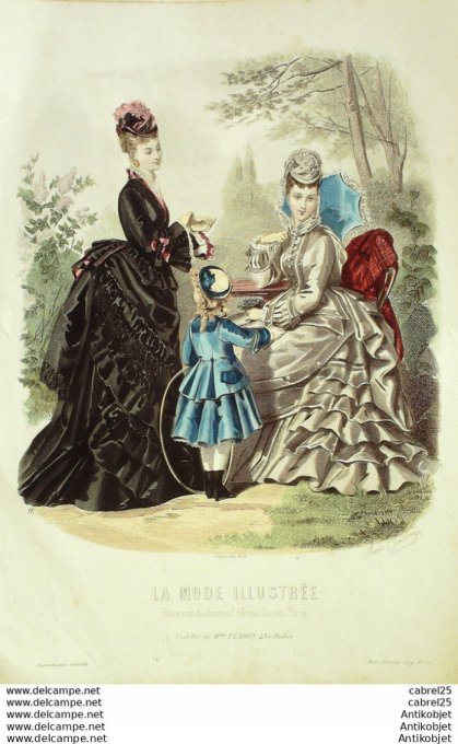 Gravure de mode La Mode illustrée 1874 n°23 (Maison Fladry)