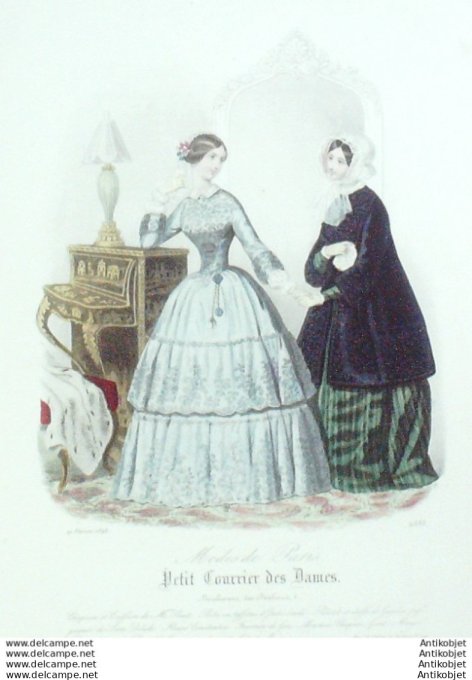 Gravure Mode Courrier des Dames 1848 # 2333 (eau forte old Fashion plate)
