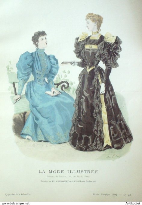Gravure Mode illustree 1894 # 43 (Old Fashion plate) RARE