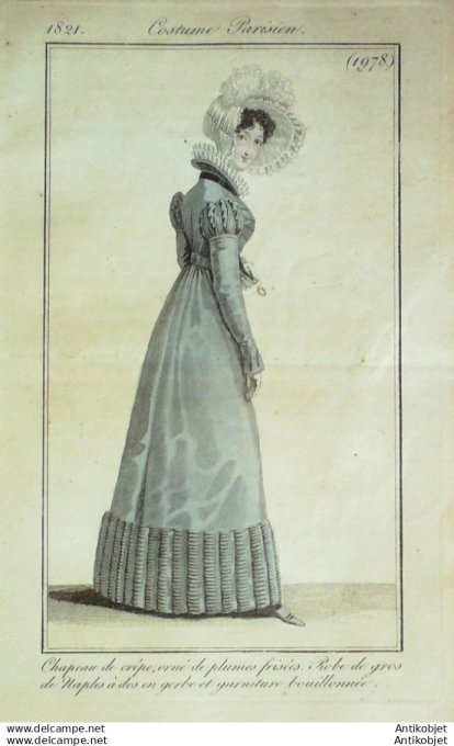 Gravure Mode Costume Parisien 1821 # 1978 (eau forte old Fashion plate