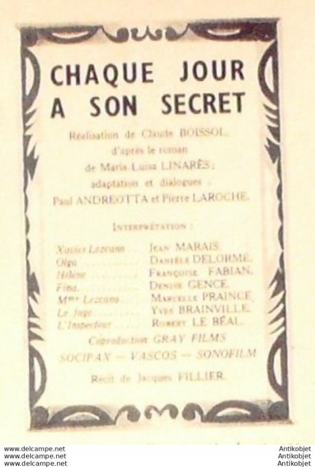 Chaque jour à son secret Jean Marais Danièle Delorme  + Film