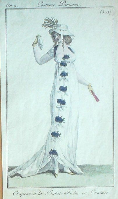 Gravure Mode Costume Parisien 1801 an   9 # 302 (eau forte old Fashion plate