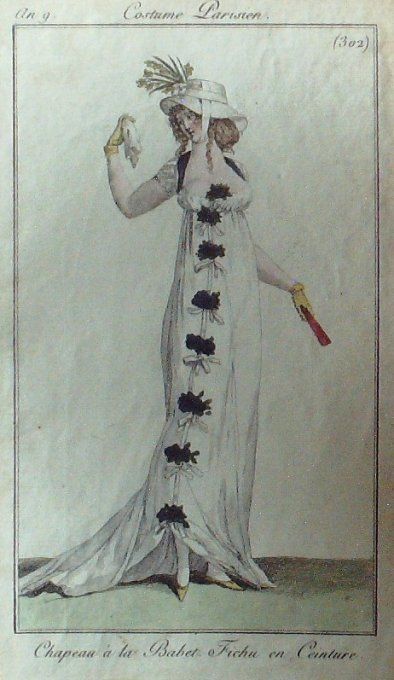 Gravure Mode Costume Parisien 1801 an   9 # 302 (eau forte old Fashion plate