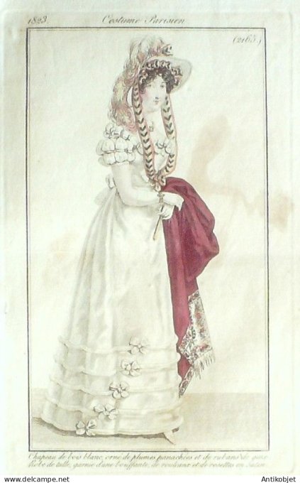 Gravure Mode Costume Parisien 1824 # 2165 (eau forte old Fashion plate