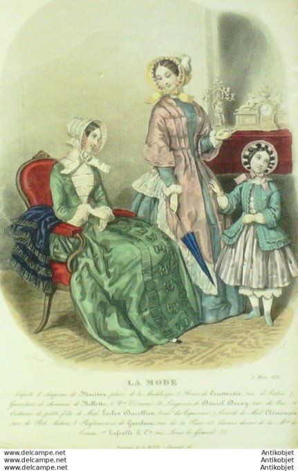 Gravure La mode 1850 #   2 (aquarelle old Fashion plate)