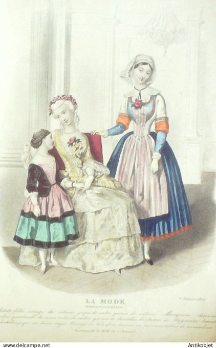 Gravure La mode 1850 #  1 (aquarelle old Fashion plate)