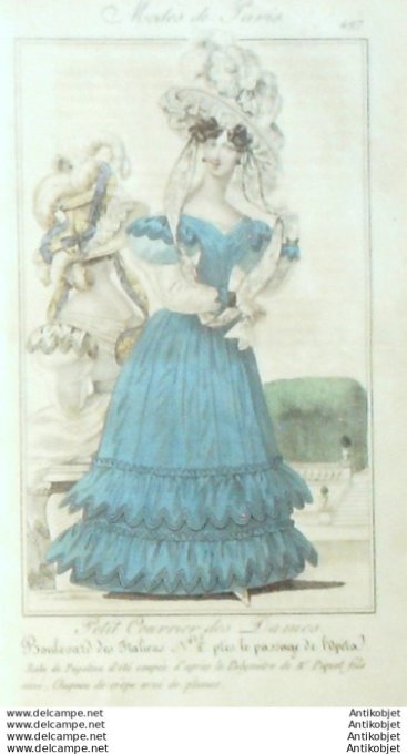 Gravure Mode Courrier des Dames 1825 #  497 (eau forte old Fashion plate)