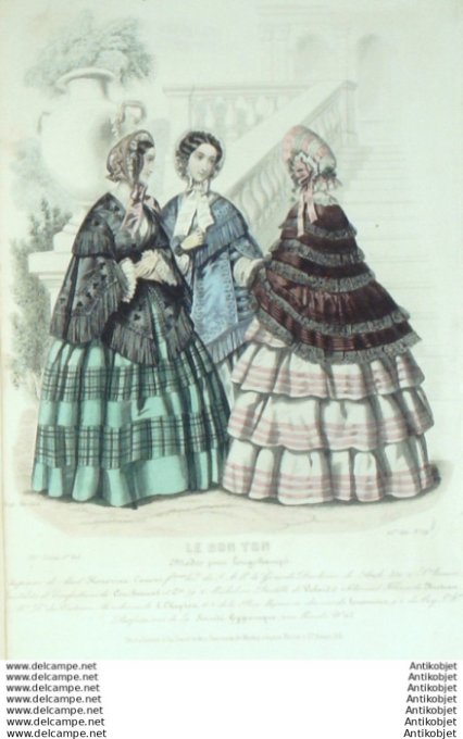 Gravure Mode Le Bon Ton 1853 20 # 19 (aquarelle old fashion plate)