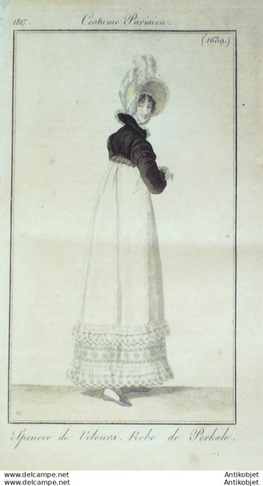 Gravure de mode Costume Parisien 1817 n°1639 Robe perkale