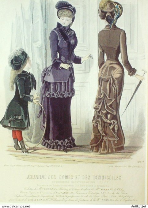 Gravure Mode J.Dames & Demoiselles 1876 # 1851 (Old Fashion plate)