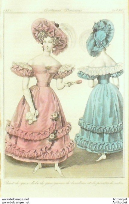 Costume Parisien 1830 # 2836 Robe de gaze garnie de bouillon
