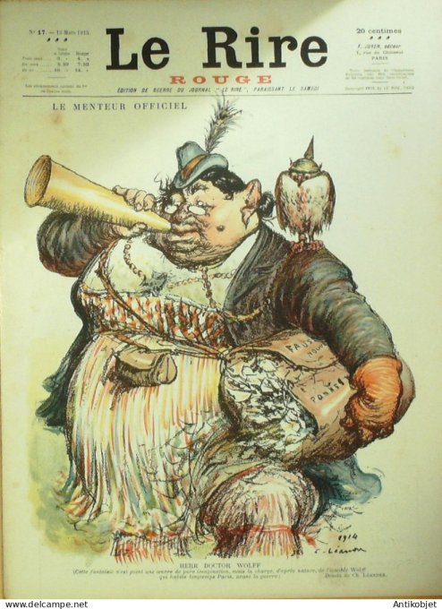 Le Rire Rouge 1915-03-13 #  17 Journal humoristique Ed.Originale Dr Herr Wolff