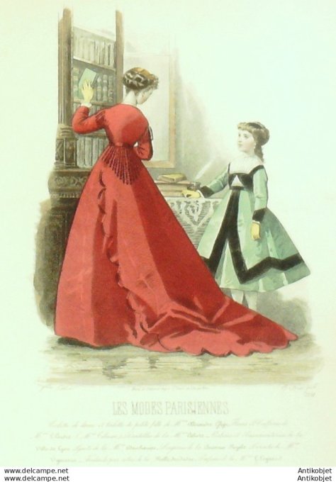 Gravure Les Modes Parisiennes 1865 #1251 Robe gros de Turin Maison Ghys