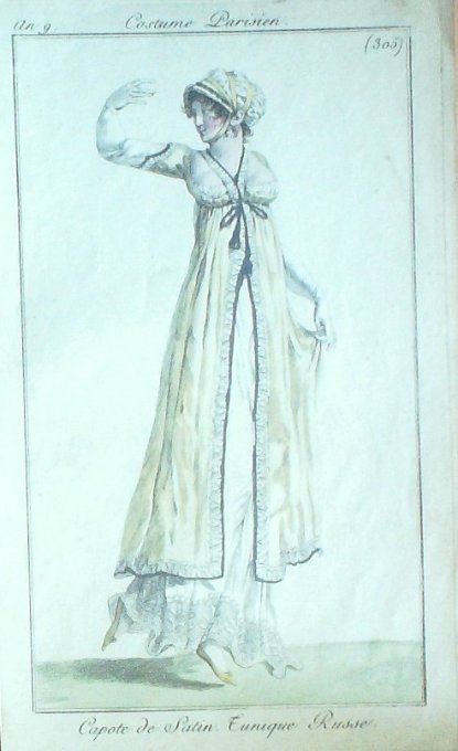 Gravure Mode Costume Parisien 1801 an   9 # 305 (eau forte old Fashion plate