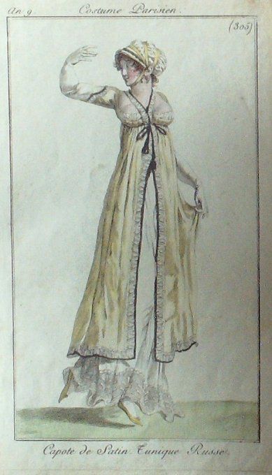 Gravure Mode Costume Parisien 1801 an   9 # 305 (eau forte old Fashion plate