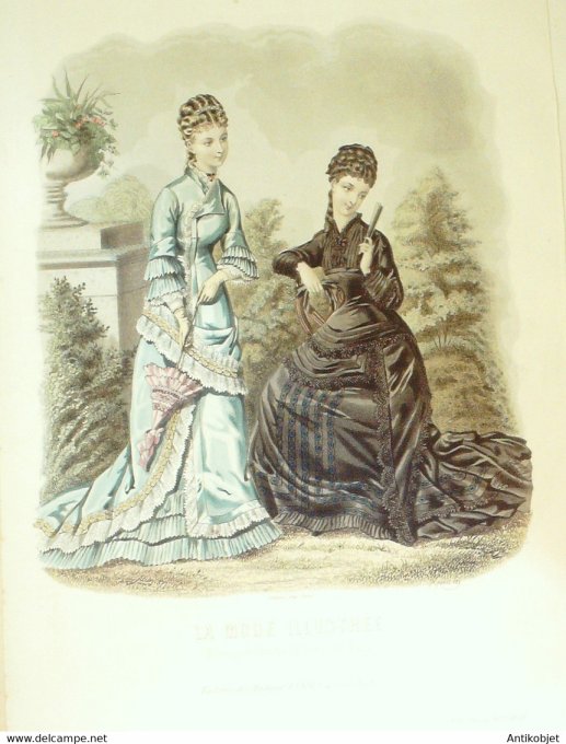 Gravure de mode La Mode illustrée 1877 n°33 (Maison Fladry)