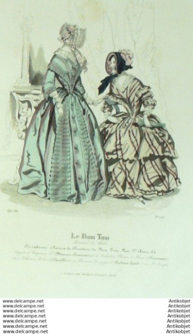 Gravure Mode Le Bon Ton 1843 # 714 (aquarelle old fashion plate)