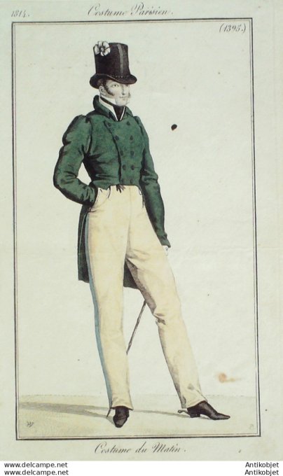Gravure de mode Costume Parisien 1814 n°1395 Costume homme du matin