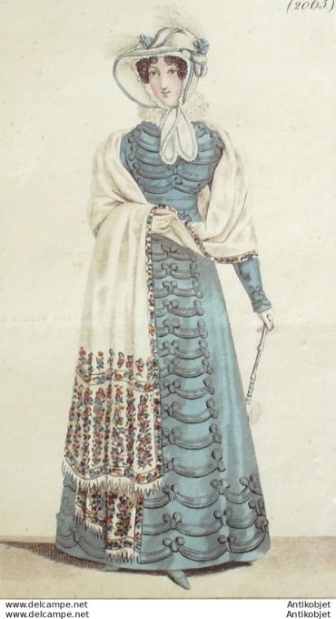 Gravure de mode Costume Parisien 1822 n°2063 Redingote de gros de Naple