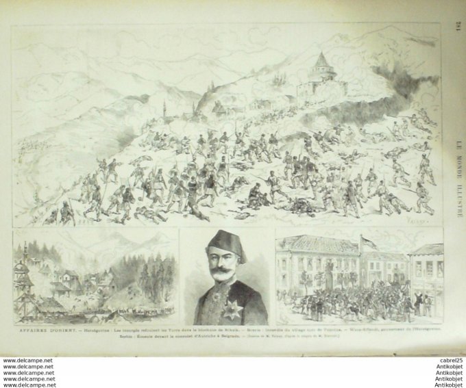 Le Monde illustré 1876 n° 994 Gamaches (80) Bosnie Pasnilza Croatie Nitsik Serbie Belgrade Coupe Leo