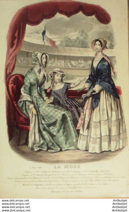 Gravure La mode 1848 #  4 (aquarelle old Fashion plate)