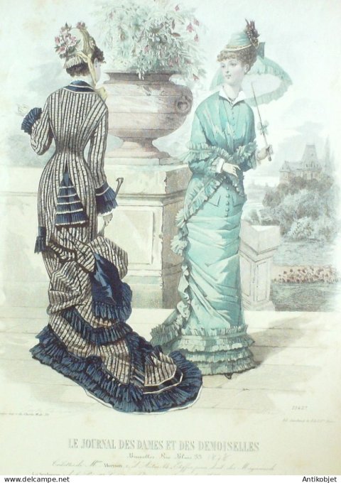 Gravure Mode J.Dames & Demoiselles 1872 # 1542 (Old Fashion plate)