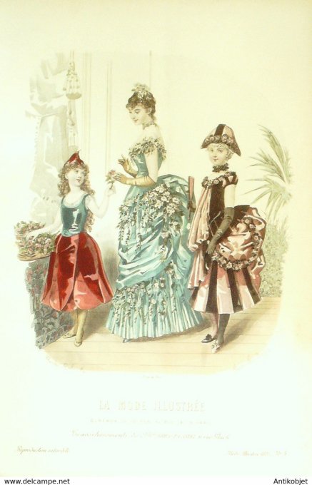Gravure de mode La Mode illustrée 1885 n°05 Travestissements (Maison Bréant-Castel)