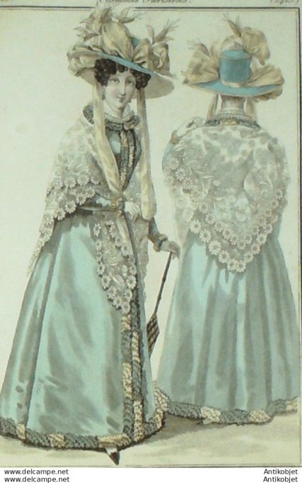 Gravure de mode Costume Parisien 1826 n°2413 Redingotes de gros d'été