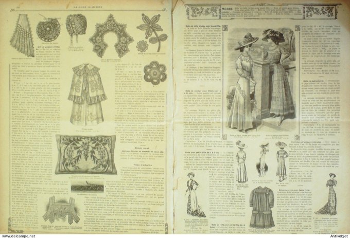 La Mode illustrée journal 1910 n° 12 Toilettes Costumes Passementerie