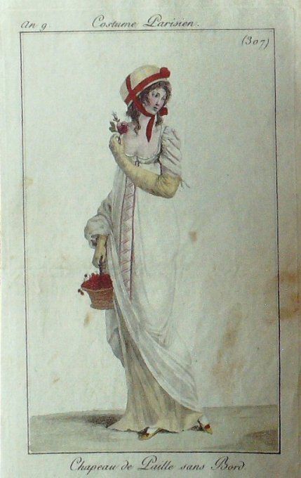 Gravure Mode Costume Parisien 1801 an   9 # 307 (eau forte old Fashion plate