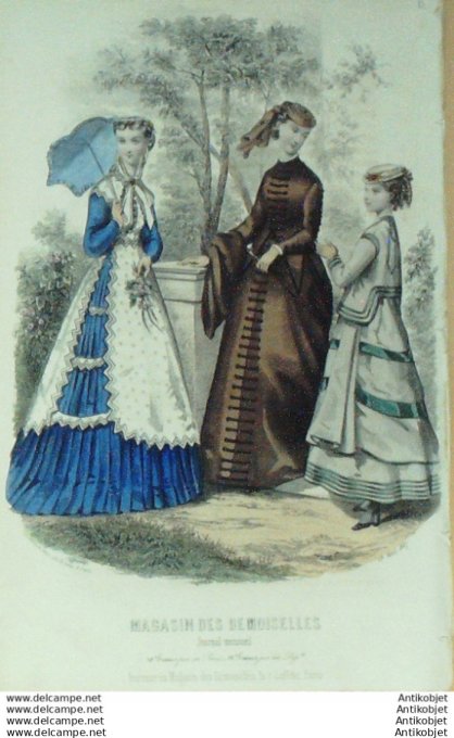 Gravure Mode Magasin Demoiselles 1867 #  8 (aquarellee Old Fashion plate)
