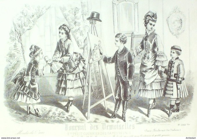 Gravure Mode J.Demoiselles 1875 # 3969b (aquarelle Old Fashion plate)