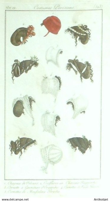 Costume Parisien 1804 an 12 # 523 (eau forte) Cornettes mousseline