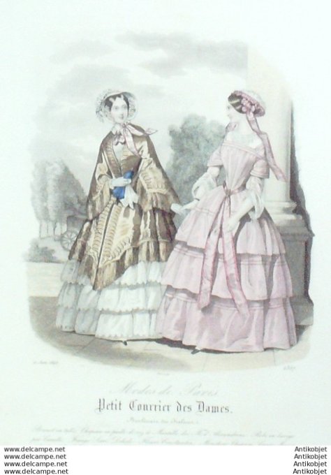 Gravure Mode Courrier des Dames 1848 # 2357 (eau forte old Fashion plate)