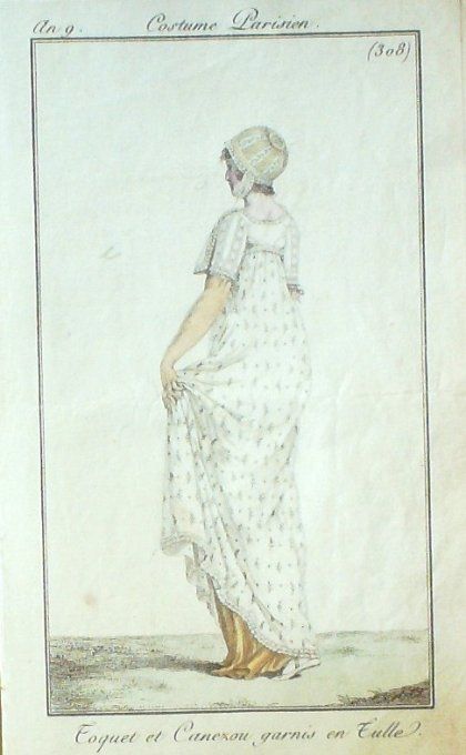 Gravure Mode Costume Parisien 1801 an   9 # 308 (eau forte old Fashion plate