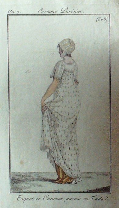 Gravure Mode Costume Parisien 1801 an   9 # 308 (eau forte old Fashion plate