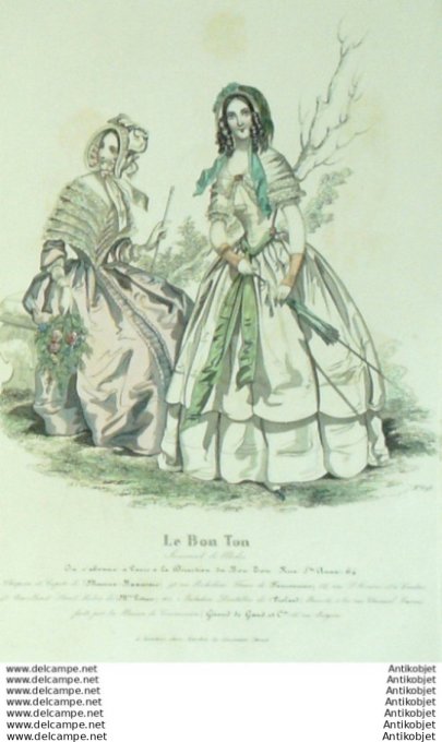 Gravure Mode Le Bon Ton 1843 # 696 (aquarelle old fashion plate)