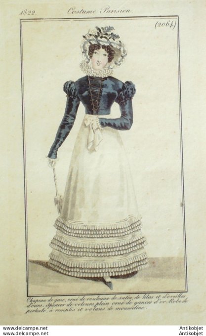 Costume Parisien 1822 # 2064 Spencer velours  Robe perkale