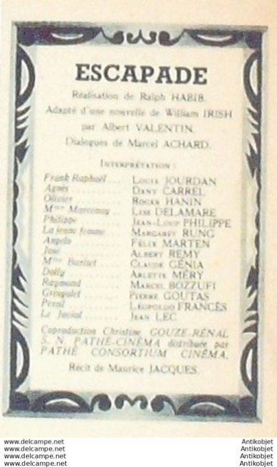 Mon Film 588 57-11-27 Escapade Dany Carrel June Thorburn Anne Vernon
