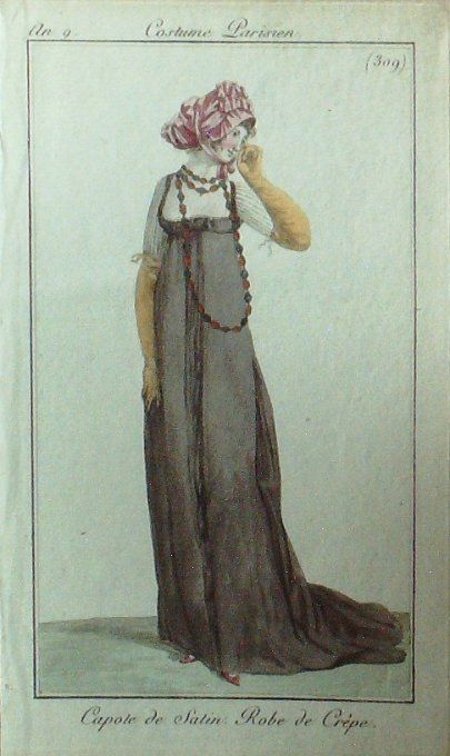 Gravure Mode Costume Parisien 1801 an   9 # 309 (eau forte old Fashion plate