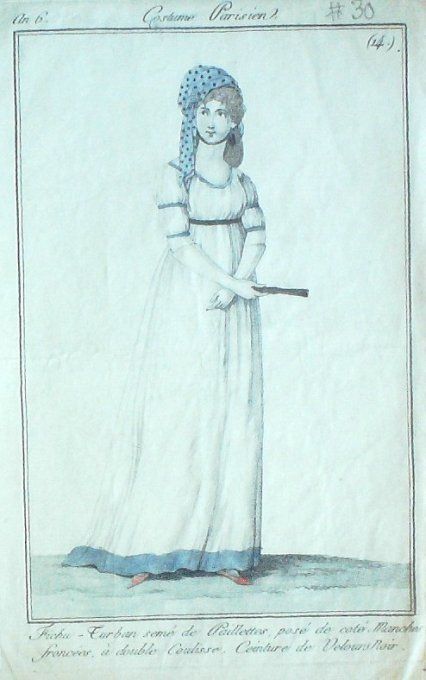 Gravure Mode Costume Parisien 1797 an  6 #  30 (eau forte old Fashion plate