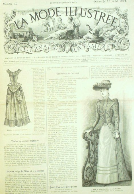 Journal Mode illustrée 1891 # 30 Tablier Percale & robe en crêpe de Chine