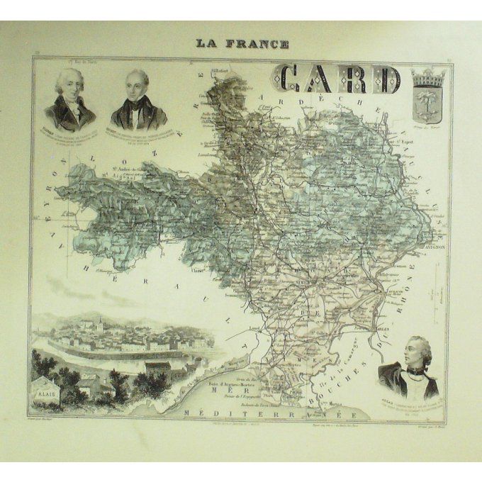 Carte Gard (30) Nimes Graveur Lecoq Waltner Barbier 1868