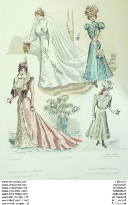 Gravure Mode La Gazette 1898 # 36 (Old Fashion plate) Mariee