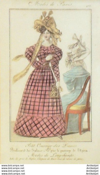 Gravure Mode Courrier des Dames 1825 #  465 (eau forte old Fashion plate)