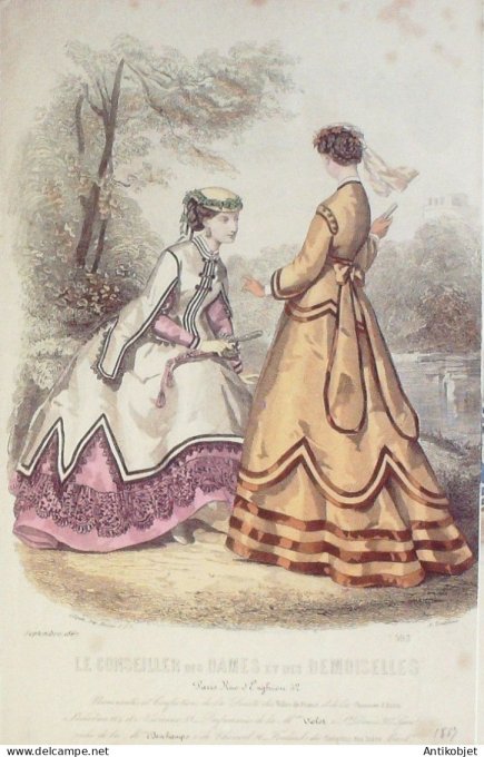 Gravure Mode Conseiller des Dames 1867 #  9 (aquarellee Old Fashion plate)