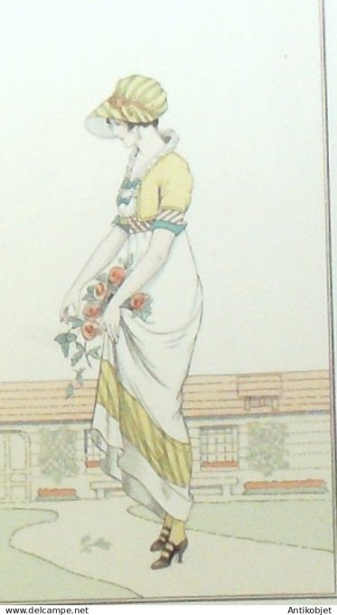 Gravure de mode Costume Parisien 1913 pl.066 BARBIER George Robe de crépon